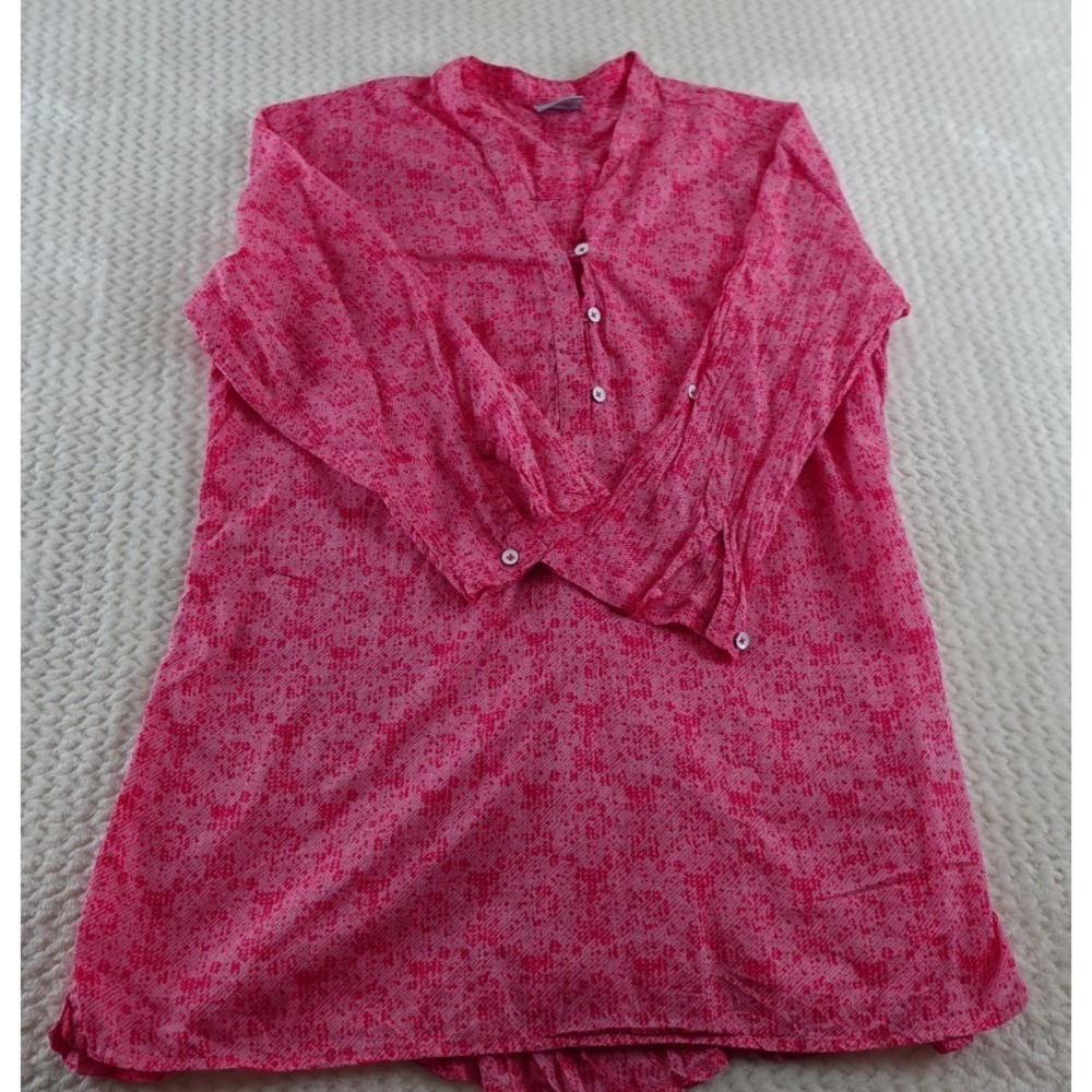 COLUMBIA Women's Early Tide Cotton Tunic Popover Top Pink Coral Roll Sleeve - M